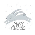 Vector illustration of a cute funny rabbit in winter and winter holidays and Merry Christmas tree Happy New Year