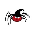 Vector illustration of cute funny red cartoon spider wearing witch hat on white Royalty Free Stock Photo