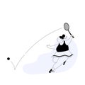 Vector illustration of a cute girl hitting a tennis ball with a racket.Linear silhouette isolated on a white background Royalty Free Stock Photo