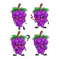 Vector illustration of cute grape fruit character tire, kiss love, cry and confused question expression. grape cute cartoon