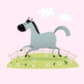 Vector illustration of a cute gray horse running in the grass