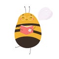 Vector illustration of a cute happy bee with a book Royalty Free Stock Photo