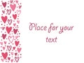 Vector illustration, cute hearts background with place for your text. Rectangular template for Valentines day design. Frame with