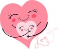 Vector Illustration with cute hearts hugging and lowe you wording