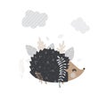 Vector illustration of cute hedgehog for your winter congratulation postcard. Royalty Free Stock Photo