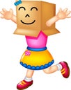 Cute human cardboard cartoon standing cheerful with smile and waving