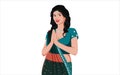 Vector illustration of Cute Indian girl in Namaste pose, Creative Diwali Celebration banner for social media promotions