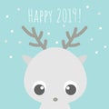 Vector illustration with cute kawaii reindeer and phrase