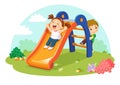 Cute kids having fun on slide in playground Royalty Free Stock Photo