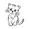 Vector illustration of a cute kitten in linear silhouette, sticker, design element