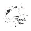 Vector illustration with cute line art cat and hand drawn lettering Thank You isolated on white background. Design for t-shirt Royalty Free Stock Photo