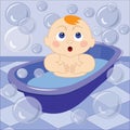 A vector illustration of a cute little baby taking the bath.