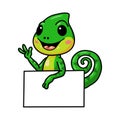 Cute little chameleon cartoon with blank sign