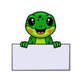 Cute little frog cartoon with blank sign Royalty Free Stock Photo