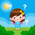 Vector Illustration Cute Little Girl Confused