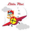 Vector illustration of a cute little pilot flying on a plane. with cartoon style. Creative vector childish background for fabric, Royalty Free Stock Photo