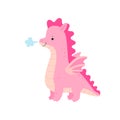 Vector illustration of cute little pink dragon. Sticker with fairytale character