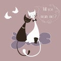 Vector Illustration with cute lovers cats