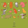 Vector illustration with cute and naive forest animals.