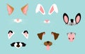 Vector illustration of cute and nice animal ears and nose masks for selfies, pictures and video effect. Funny animals