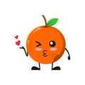 Vector illustration of cute orange fruit mascot or character give kiss love. cute orange fruit Concept White Isolated. Flat