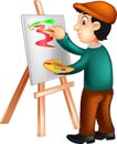 Cute painter cartoon standing with smile and painting