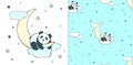 Vector illustration of a cute Panda bear sleeping on the moon. Greeting card and seamless pattern Royalty Free Stock Photo