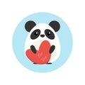 ÃÂ¡ute panda with heart shape in paws in blue circle on background