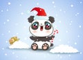 Panda on snow in kawaii style for Christmas