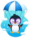 Vector Illustration Cute Penguin Flying With Parachute
