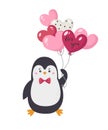 Vector illustration of a cute penguin holding a balloons for Valentine's Day Royalty Free Stock Photo