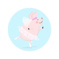 Vector illustration of cute pig ballerina dancing, symbol of the new 2019,cartoon design Royalty Free Stock Photo