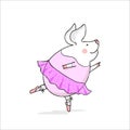 Vector illustration of cute pig ballerina dancing, symbol of the new 2019,cartoon design Royalty Free Stock Photo