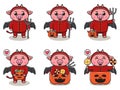 Vector illustration of cute Pig with Devil costume