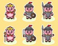 Vector illustration of cute Pig King and Knight cartoon. Royalty Free Stock Photo