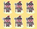 Vector illustration of cute Pig Knight cartoon with big weapon Royalty Free Stock Photo