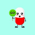 Vector illustration of Cute Pill medical mascot or character holding sign says go. Cute Pill medical character concept Royalty Free Stock Photo