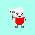 Vector illustration of Cute Pill medical mascot or character holding sign says yes. Pill medical character concept Royalty Free Stock Photo