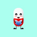Vector illustration of Cute Pill medical mascot or character reading book. Pill medical character concept