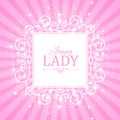 Vector illustration. Cute Pink Banner for Princess, Glamour and Baby Girl Design. Shining Retro on Burst Background. Royalty Free Stock Photo