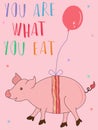 Vector illustration of cute pink pig cartoon wrapped with bacon Royalty Free Stock Photo