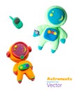 Vector illustration of cute plasticine astronauts of a girl and a boy. Great as elements for decor or stickers. Suitable