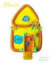 Vector illustration cute Plasticine House, Outside View. Isolated symbol for design. Facade of the house. Colorful Royalty Free Stock Photo