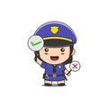 Cute police woman holding right and wrong sign with smiling facial expression Royalty Free Stock Photo