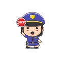 Cute police woman holding a stop sign Royalty Free Stock Photo