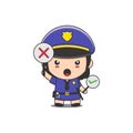 Cute police woman holding wrong and right signs with angry expression Royalty Free Stock Photo
