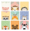Vector illustration cute postcards with animals. Hand-drawn