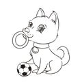 Cute puppy with a soccer ball, card or print concept.