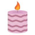 Vector illustration of a cute purple striped candle. Decor for home and comfort
