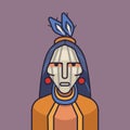 Vector illustration of cute red indian. Cartoon american indians